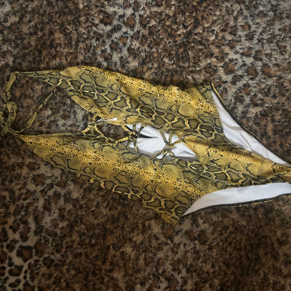 Yellow Snakeskin one piece bikini